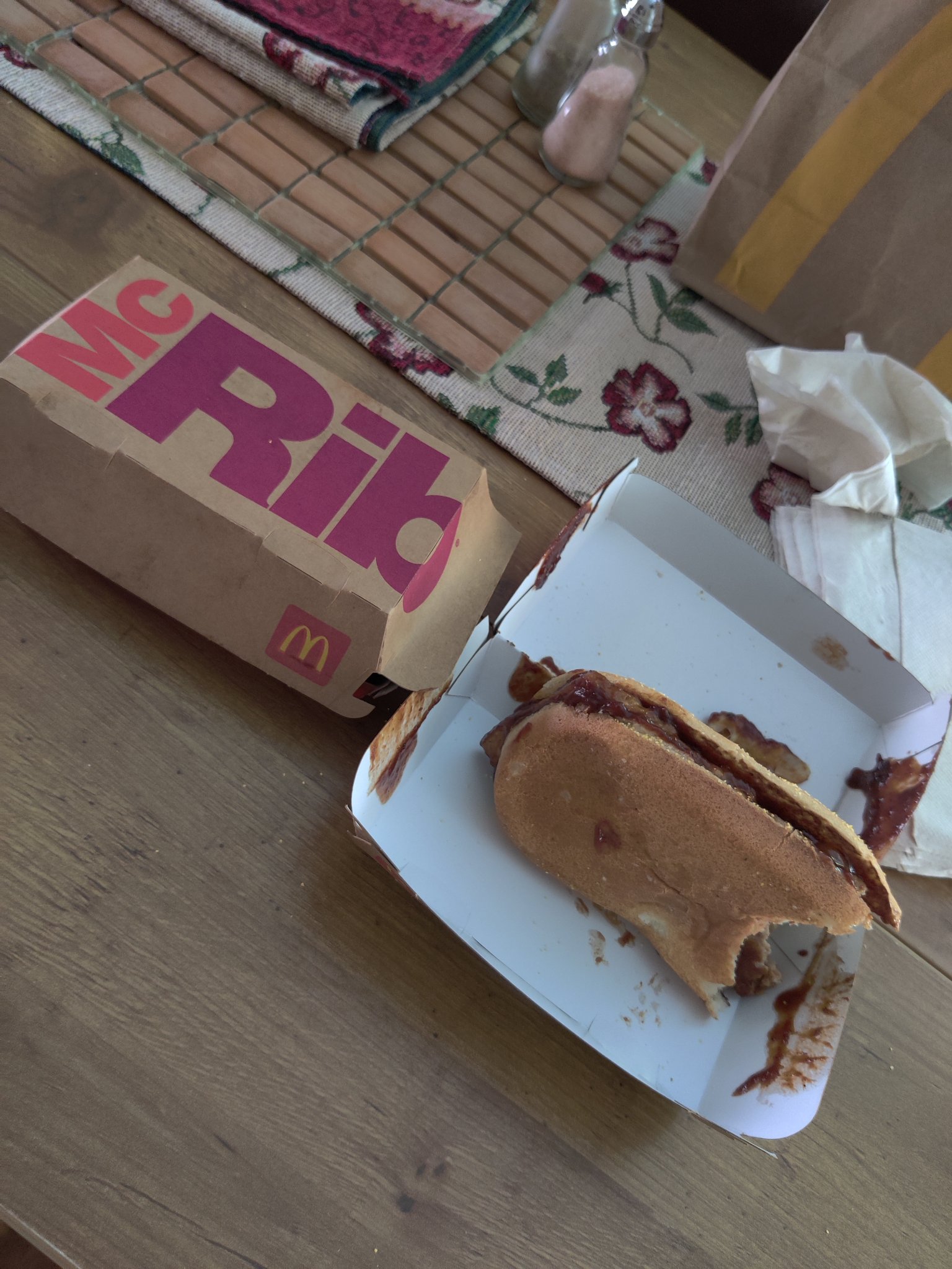 McRib is back! — the McRib in its open box at home, Wed · Dec 2, 2020
