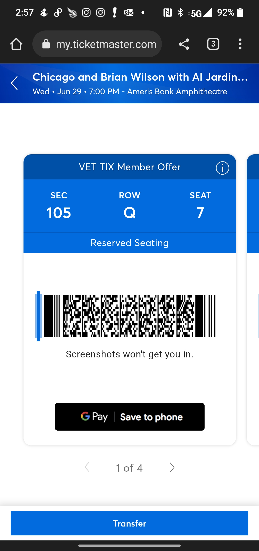 Ticket for Chicago & Brian Wilson at Ameris Bank Amphitheatre — 2022-06-29