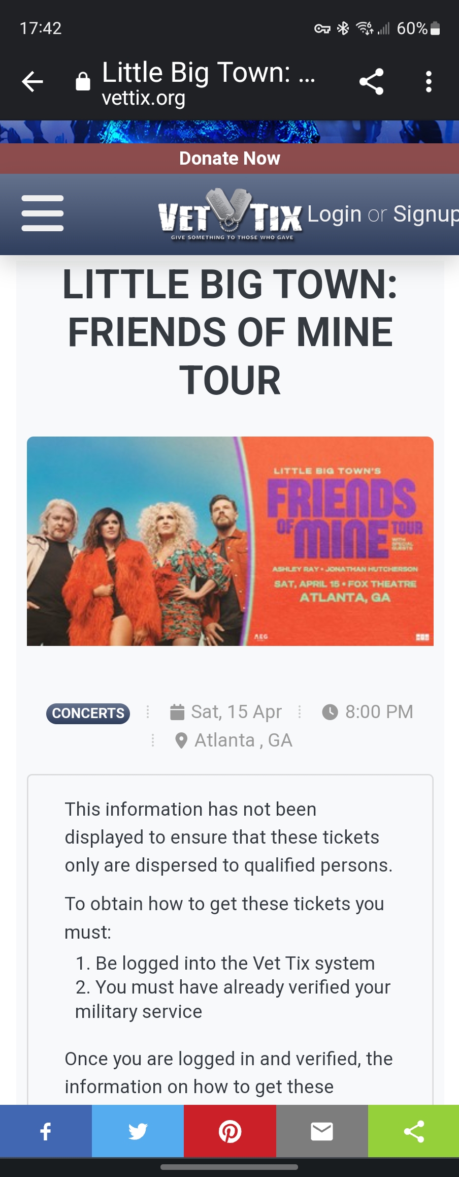 Ticket for Little Big Town at Fox Theatre — 2023-04-15