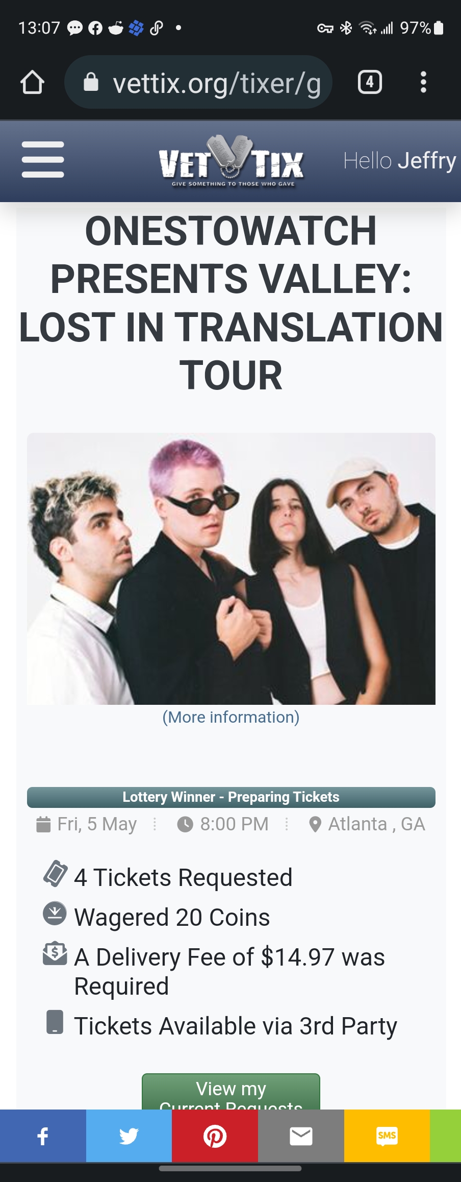 Ticket for Valley at Buckhead Theatre — 2023-05-05