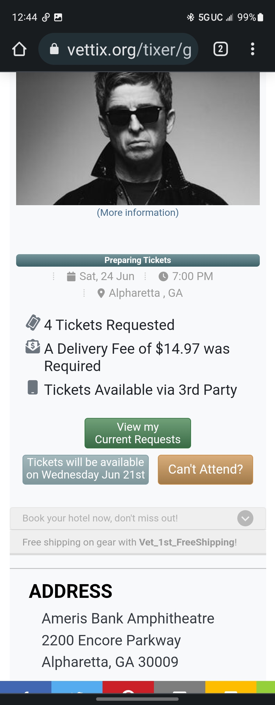 Ticket for Noel Gallagher at Ameris Bank Amphitheatre — 2023-06-24