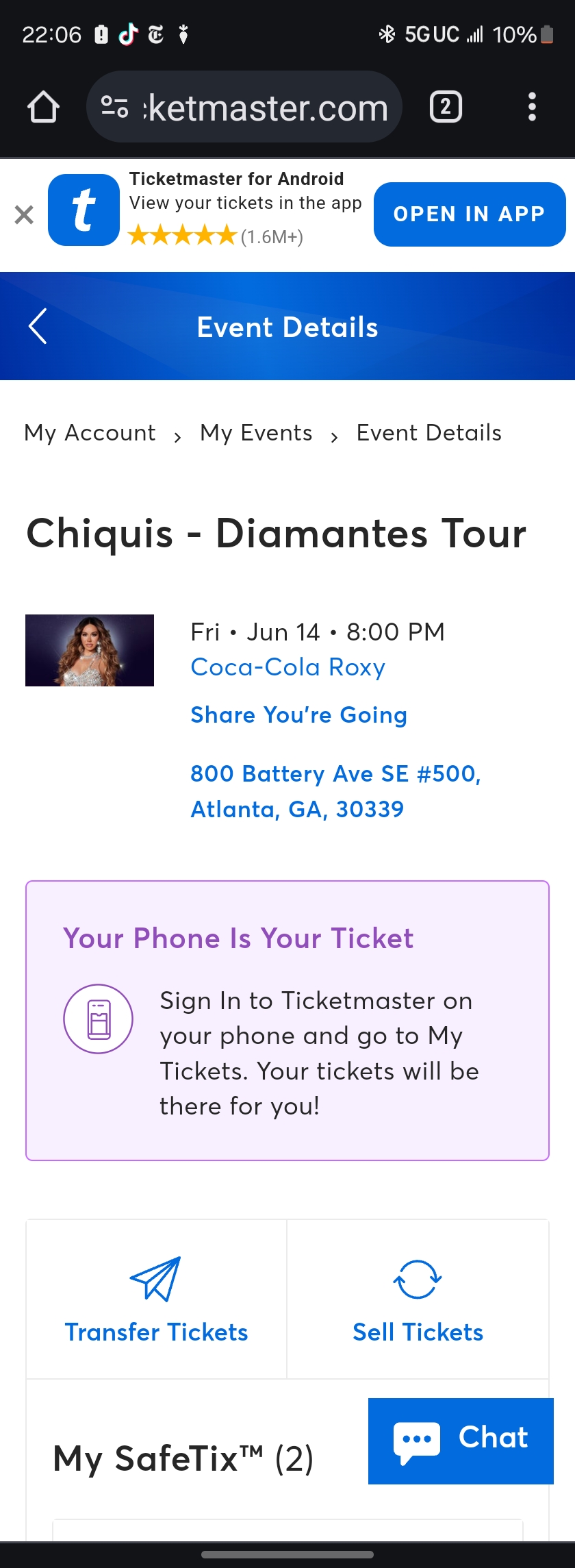 Ticket for Chiquis at Coca-Cola Roxy — 2024-06-14