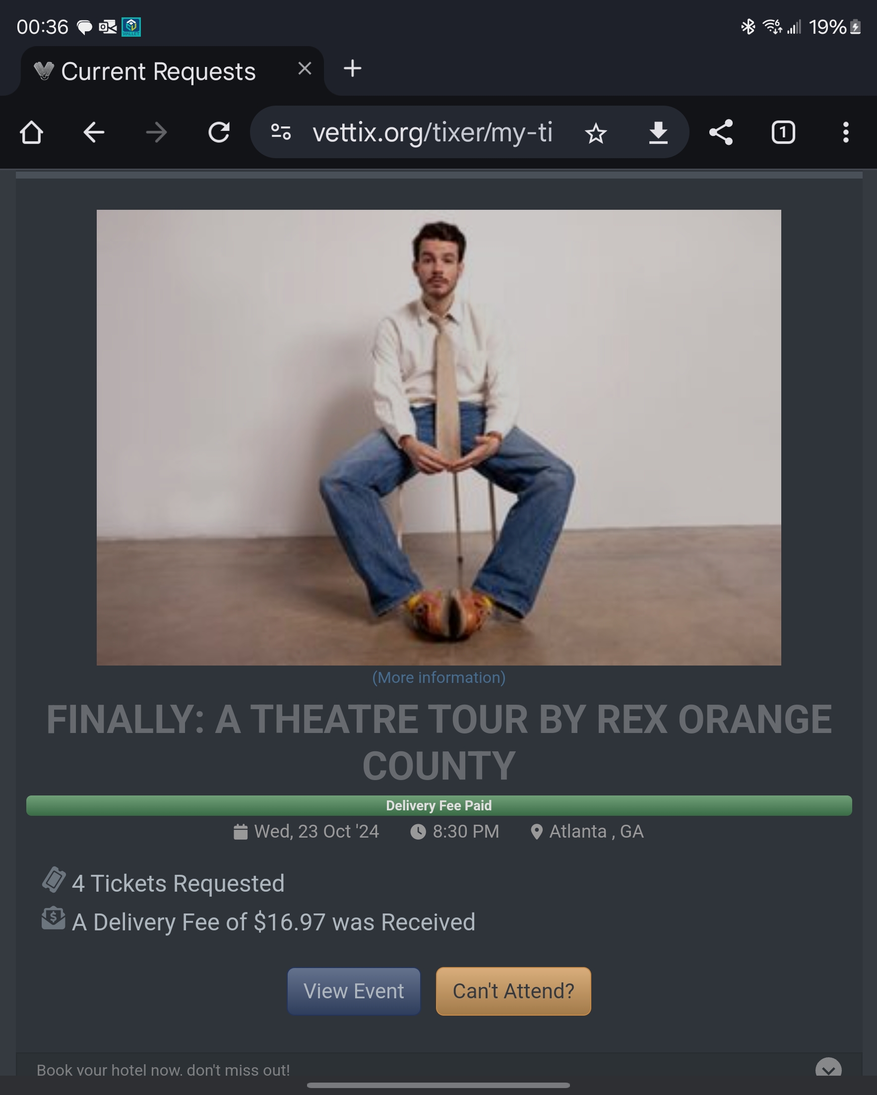 Ticket for Rex Orange County at Cobb Energy Performing Arts Centre — 2024-10-23
