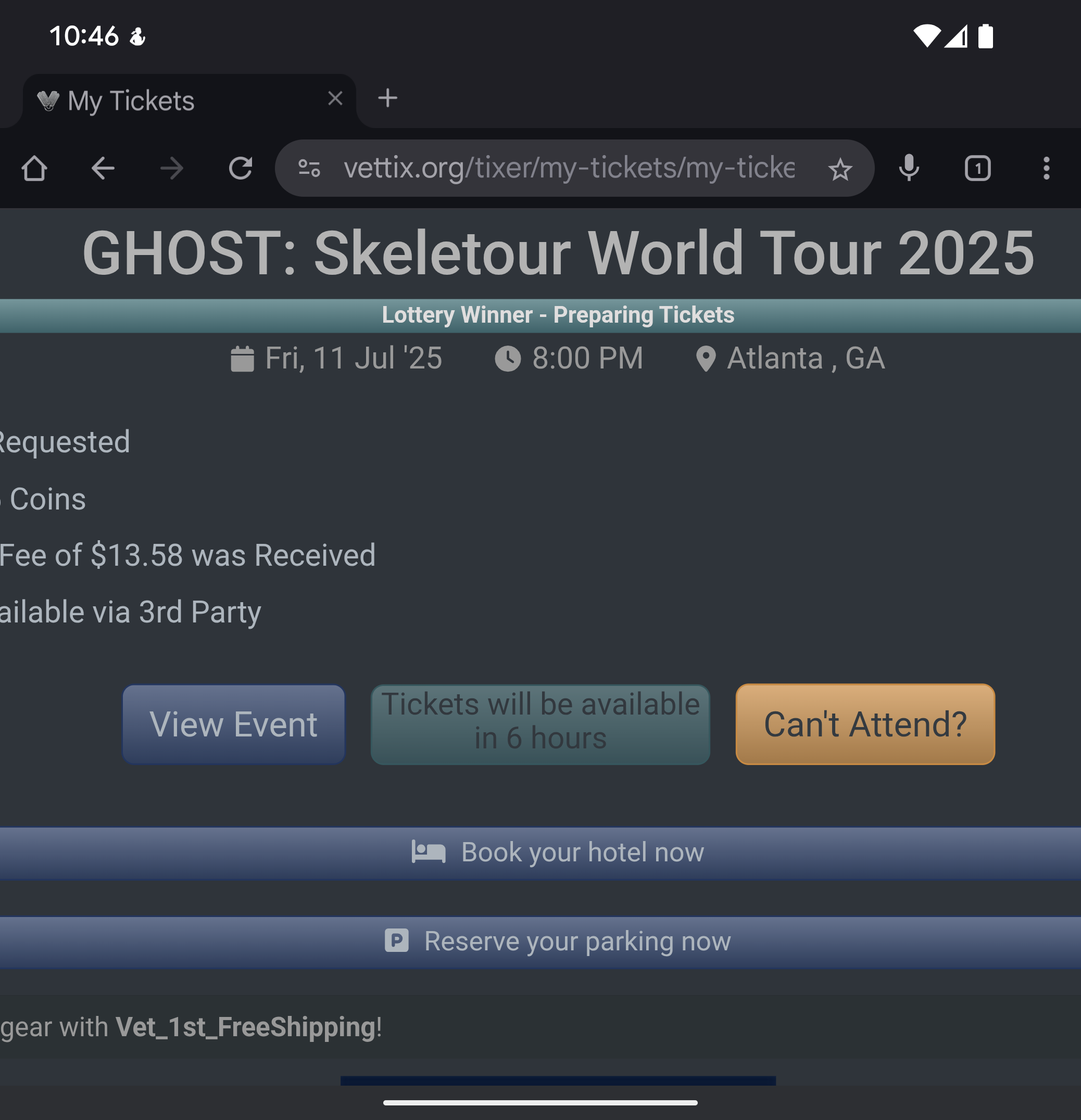 Ticket for Ghost at Atlanta — 2025-07-11