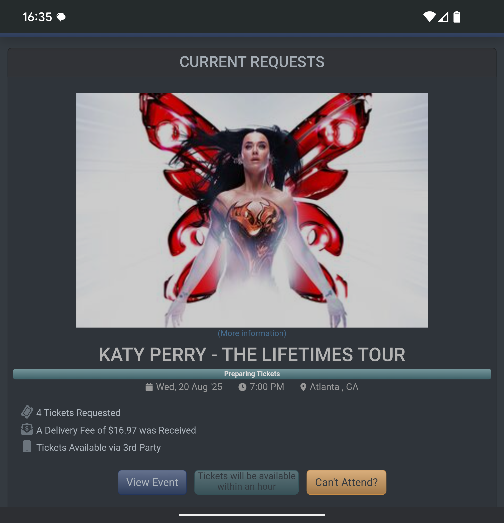 Ticket for Katy Perry at Atlanta — 2025-08-20