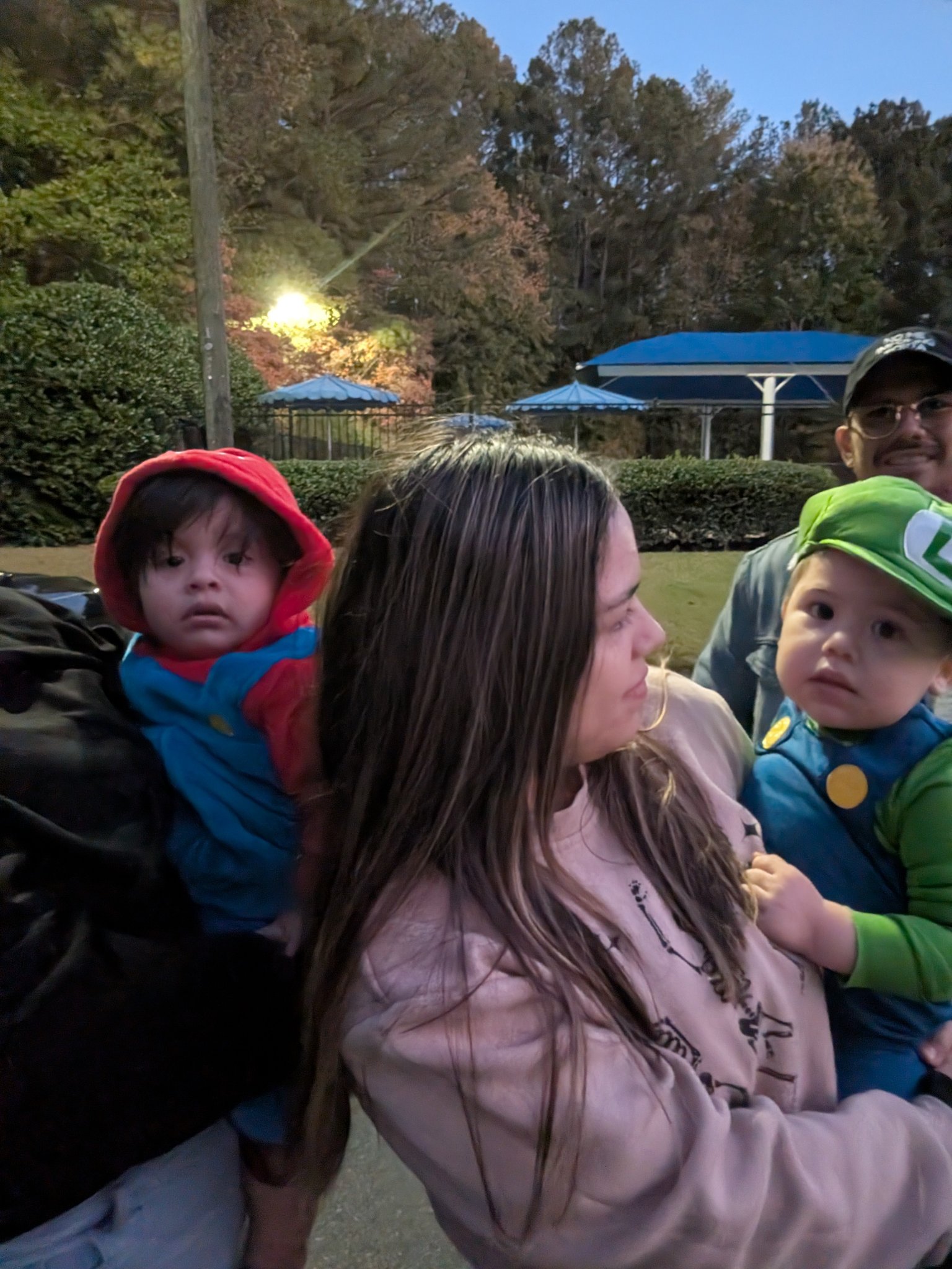 First Halloween trick-or-treating with my grandchildren — the toddlers front and center, Fri · Oct 31, 2025