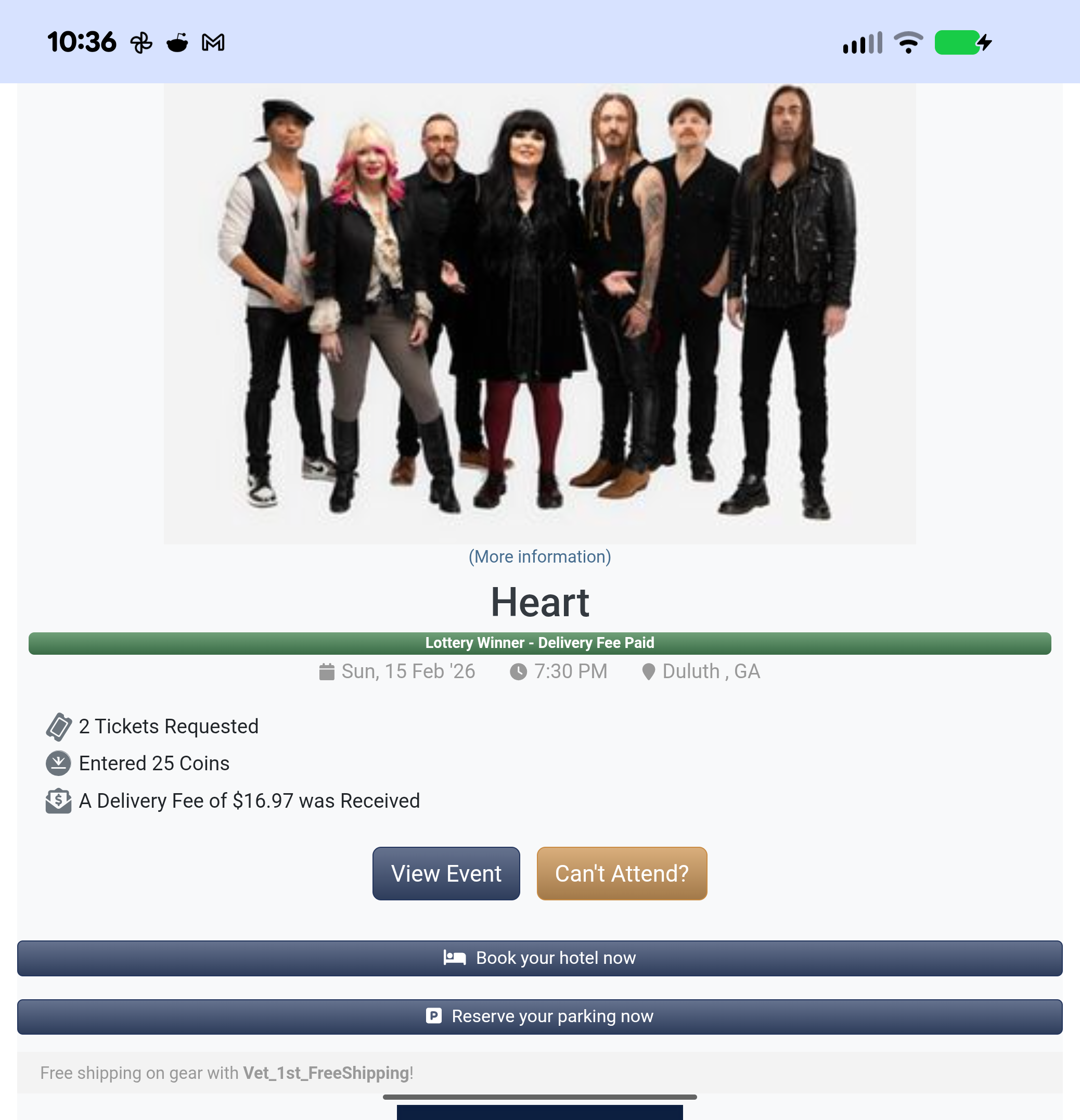 Ticket for Heart at Gas South Arena — 2026-02-15